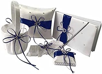 Xjjzs 1 conjunto de cetim anel de casamento portador travesseiro cesto de cesta de convidado livro caneta titular comunhão de comunhão decoração de casamento