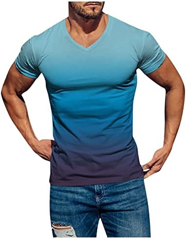 Camisetas masculinas Casual Crewneck Gradiente de corante gráfico Tops de manga curta Bloups masculinos de ajuste relaxado e relaxados respiráveis