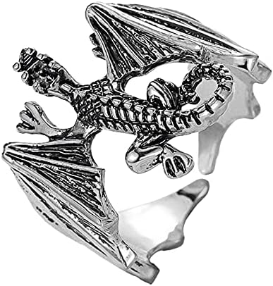 Anéis diários para mulheres Ornamento Dragão Halloween Wing Retro Gótico Criativo Anel Open
