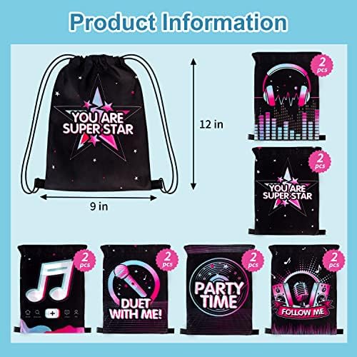 12 Pack Music Supplies Favoram sacos de tração para crianças de aniversário, garotas Music Music