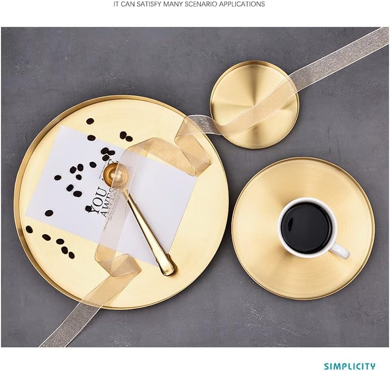 Bandejas decorativas de metal de aço inoxidável DNYTA para mesa de café Gold redonda de 12 polegadas