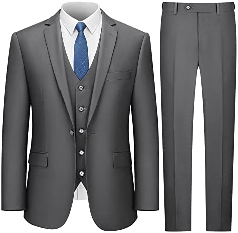 Ternos de Lupurty para homens, terno masculino de 3 peças Slim Fit, calça de colega de jaqueta sólida com gravata, conjunto de smoking de um botão