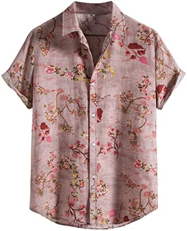 Xxbr mass de linho de algodão masculino, 2022 New Summer Short Sleeve Tops Button Down Floral Print Slim Fit