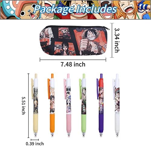 G-AHORA 6PCS Uma caneta de anime com caneta retrátil Pen de tinta de gel Luffy Zoro Trafalgar Nami Sanji