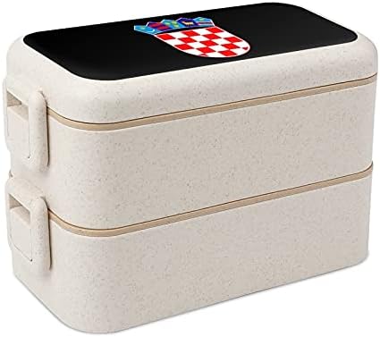 Brasão de braços da Croácia Bento Lanch Box 2 Compartamento de Alimentos de Alimentos Com recipientes com colher e garfo