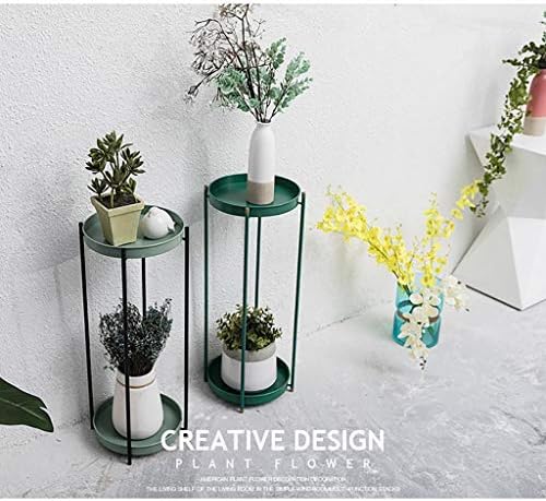 Mkkm Plant Stand 2-camada minimalista Decoração da prateleira de flor de ferro para sala de estar quarto interno de várias camadas prateleira, verde de menta