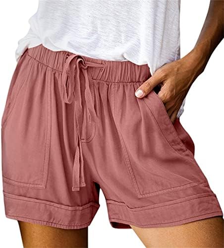 Shorts femininos de gdjgta algodão de altura de altura e elástica plissada shorts fofos de praia shorts casuais