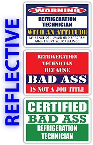 Técnico de refrigeração de Bad Ass Certified com A Atitude Adesivos | Idéia de presente de carreira de ocupação engraçada | Decalques de adesivos de vinil refletivos de 3M para laptops, chapéus, janelas