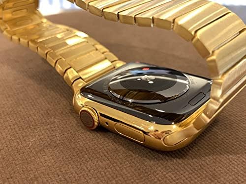 De Billas Lux 24K Gold Plated 45mm Iwatch Series 7 Aço inoxidável Link GPS LTE O2 Custom