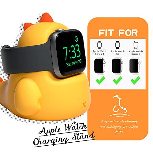 Afooyo Charger Stand Silicone Dock Dock para Apple Watch Series 8/Ultra/SE2/7/6/SE/5/4/3/2/1, DINOSAUR IWATCH Dock