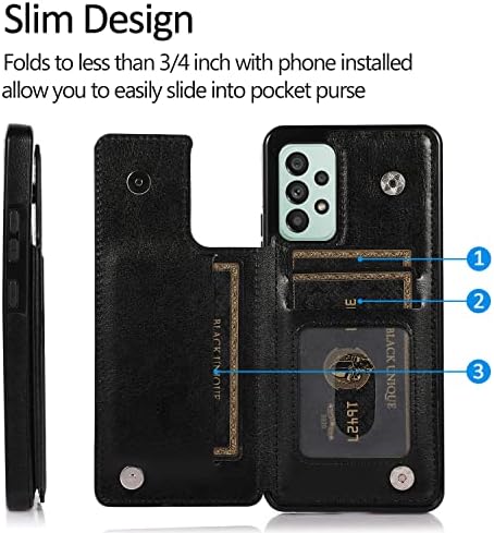 CCSMALL BASIC CASO PARA SAMSUNG Galaxy A53 com suporte de cartão e kickstand, minimalista de luxo de luxo de couro magnético Tampa da carteira protetora para Samsung Galaxy A53 Black-Sk