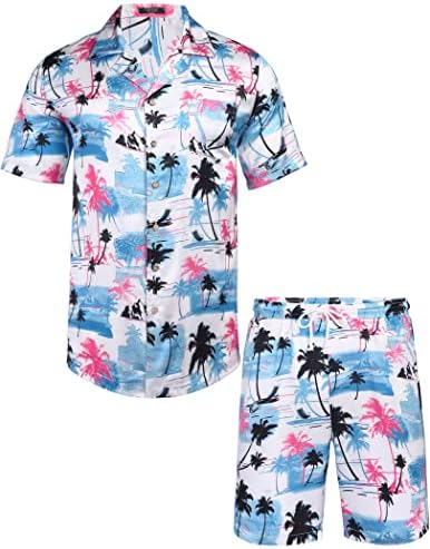 Coofandy Hawaiian Sets Button Casual Down Down Down 2 peças Terno Floral Padrão de verão Impresso
