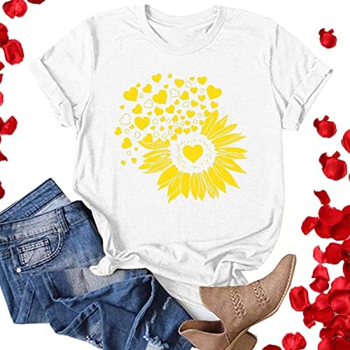 Camisa do Dia dos Namorados da Aniywn para mulheres, feminino fofo gráfico de manga curta casual Sunflower Blouse