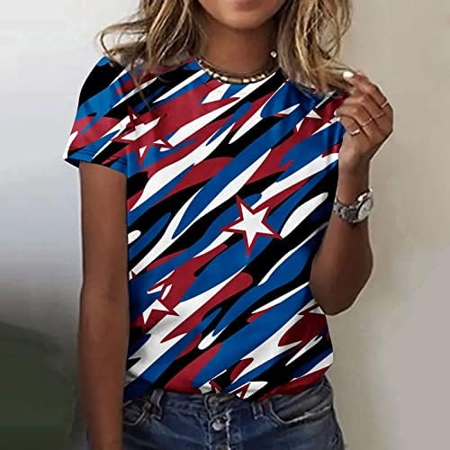 Camisetas de bandeira americana feminina Tom de Independência Camas de manga curta Camiseta de cola curta