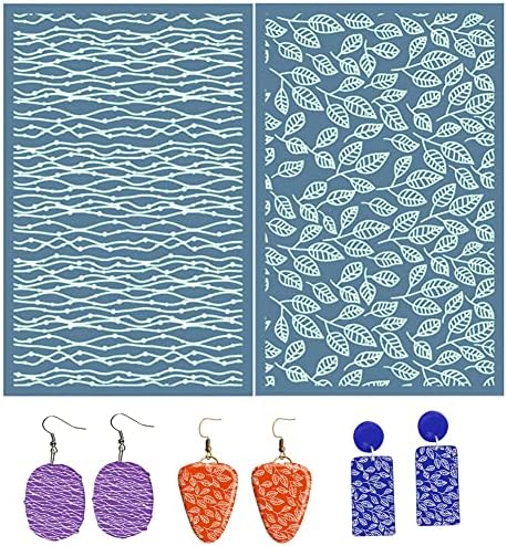 Estênceis de tela de seda para argila de polímero, kit de impressão de seda reutilizável de 2pcs, estênceis