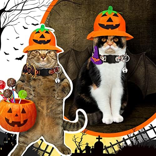 8 peças colarinho de gato de halloween com bell ajustável colarinho de gato com abóbora removível