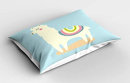 Ambesonne Animal Pillow Sham, desenho animado com tema Sorrindo a alpaca fofa natureza engraçada Animal em azul, Passagem impressa em tamanho padrão decorativo, 26 x 20, multicolor
