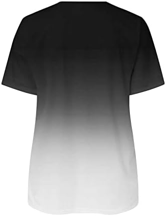 Camisas de manga curta soltas de mulher zíper V blusas de pescoço camisetas coloridas de gradiente superior