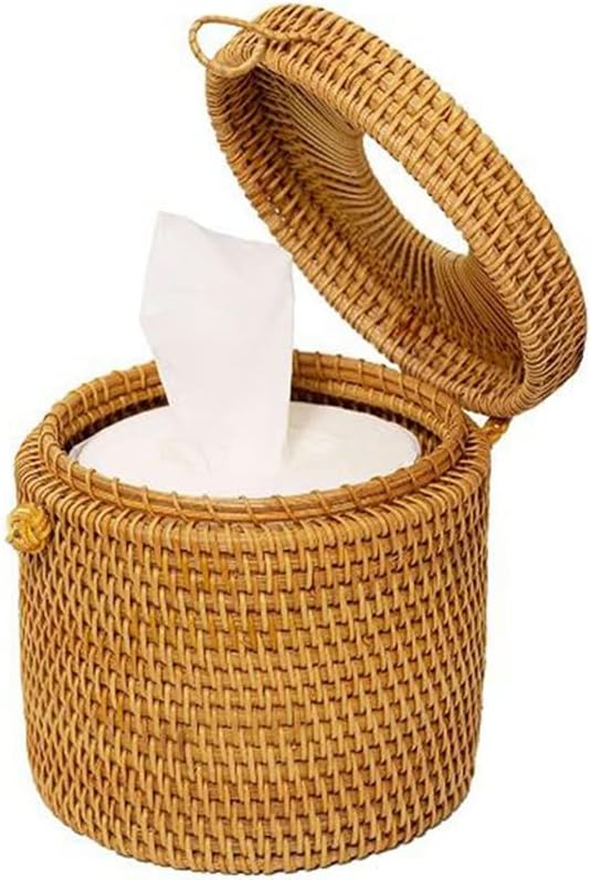Wetyg Rattan Tissue Box Papel Tampo Decorativo Rack com tampa Caixa de papel de papel higiênico de rolo