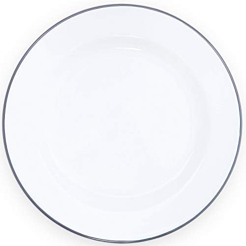 Crow Canyon Home Enamelware Dinner Plate, 10,25 polegadas, branco vintage/cinza