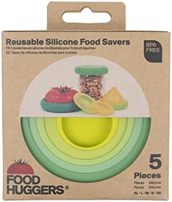 Huggers de alimentos 5pc Reutilabilable Silicone Food Savers | BPA grátis e lavadora de louça