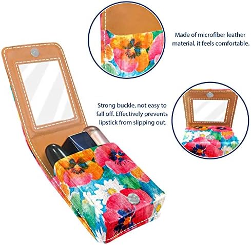Caixa de batom de maquiagem para flores de fora desenhado à mão Retro Flores coloridas Antecedentes Organizador