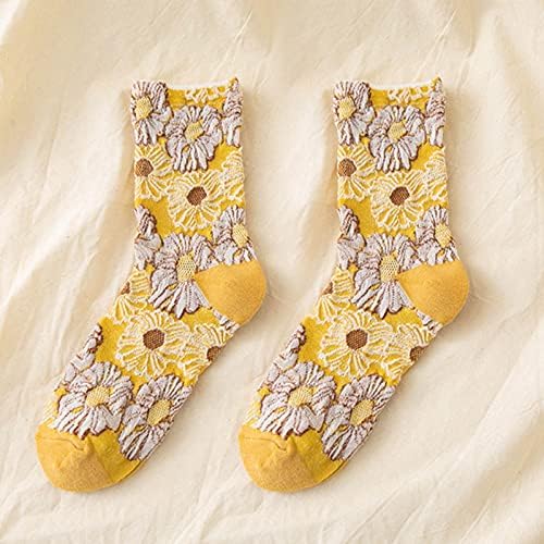 Vesniba Mulheres outono e girassol de inverno Jacquard meias de algodão meias de tubo médio mulheres