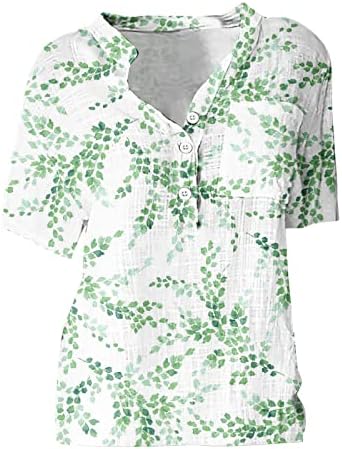 Camisetas elegantes para mulheres de colarinho V de pescoço solto ajuste diariamente com mangas curtas bolsos camisetas de verão floral camisas