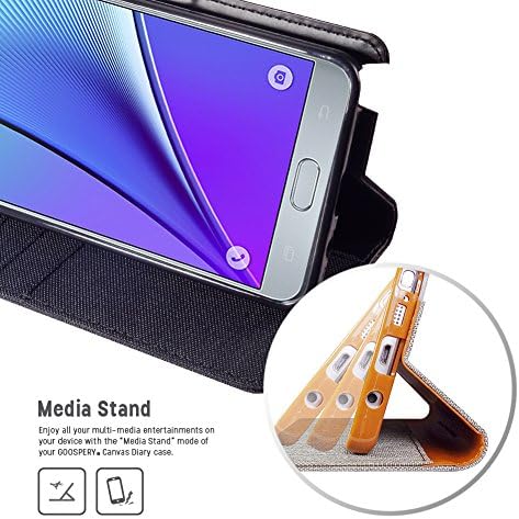 Carteira de Canvas de Goospery para Samsung Galaxy Note 5 Case Denim Stand Flip Tampa - Black