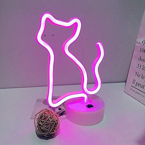 LED Pink Cat Neon Light Sinais de sala Decoração Luzes de neon sinal com Luzes noturnas de pedestal Bateria de