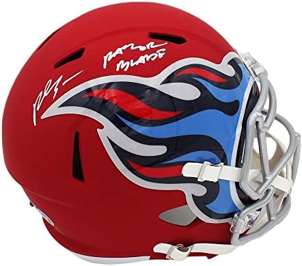 Rashaan Evans assinou o Tennessee Titans Speed ​​Speed ​​Tamanho AMP Capacete NFL com inscrição “Razor Blade”
