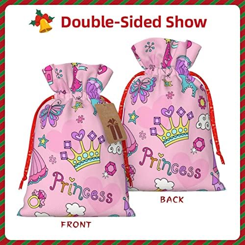 Sacos de presentes de natal de traços de natal Princesa-rosa-castle-castle-crown apresenta sacos de embalagem