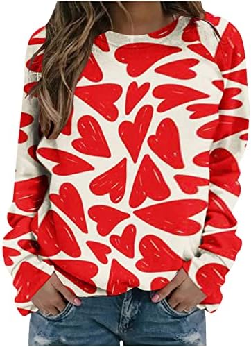 Vestuário do dia dos namorados feminino impressão de coração top women plus size size longa camisas de férias para mulheres elegantes