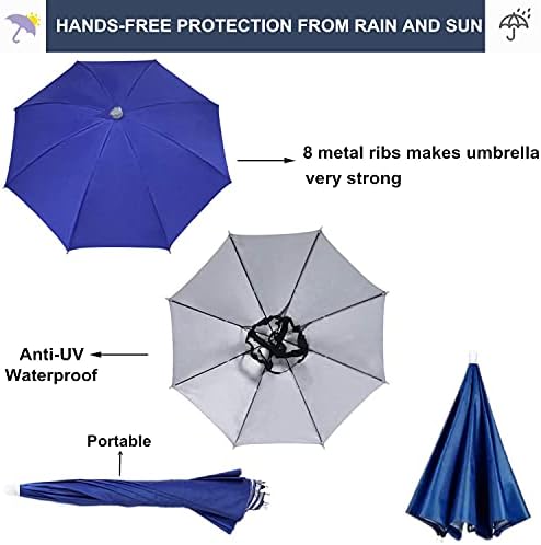 3 Pacote de guarda -chuva, chapéus de guarda -chuva de cabeça esportiva para mulheres adultas, 26 de diâmetro dobrável à prova d'água de pesca arco -íris