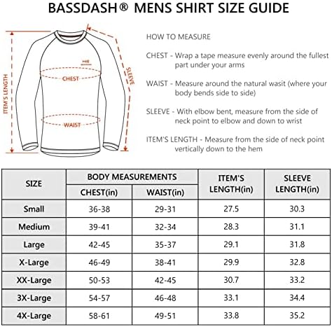 Bassdash Men's UPF 50+ camisa de pesca camuflagem rápida seca de manga comprida camisetas de caminhada