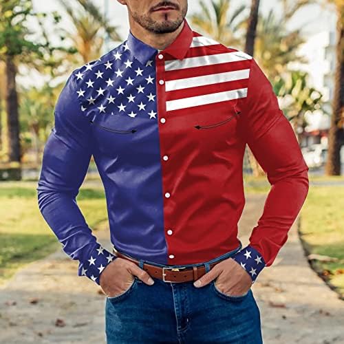 Xxbr camisetas casuais masculinas, abotone a bandeira americana listrada de manga longa camisa de moda de