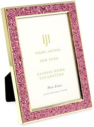 Isaac Jacobs 4x6 Glitter rosa e moldura de metal dourado, com cavalete de tecido preto, montado na parede,