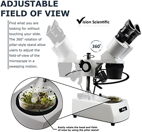 Vision Scientific VMS0002-LD-24-ES2 Microscópio estéreo binocular, oculares WF10X e WF20X, objetivos 2x e