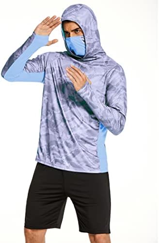 Camisa de pesca de proteção solar UPF mais de 50 anos com máscara de máscara com moletom de molho de