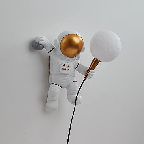 Astronauta Punto de parede Plugue a luminária de quarto de resina leve de parede, lâmpadas de parede branca de parede