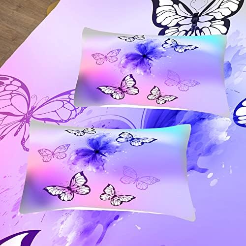 Alfaiate Shop Purple Butterfly Kids Size em tamanho real Conjunto de roupas de cama de borboleta rosa para meninas adolescentes TINTO TINTO DE BORBATETLIES Decoração de quarto com 1 edredom e 2 travesseiros…