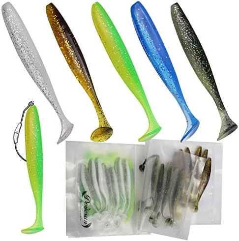 Dovesun Paddle Tail SwimBait, Plástico de plástico de plástico Bass Fishing Lure 5 Cores Shad Minnow Bait usado