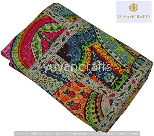 Yuvancraffrafra de retalhos de algodão kantha colcha - Indian Tradicional Bedding Handmade