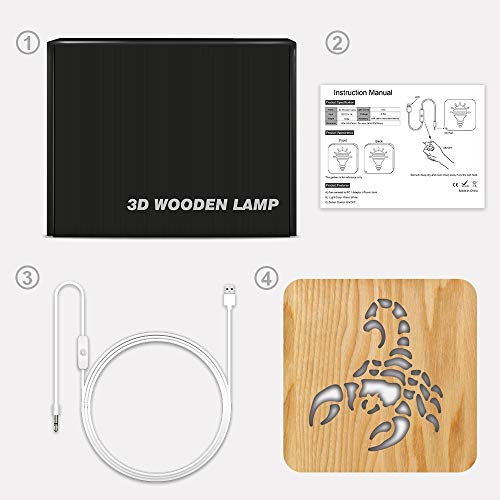 XDG SCORPION 3D Lâmpada de madeira Led Night Light Home Room Decoração Lâmpadas de mesa criativas para presentes
