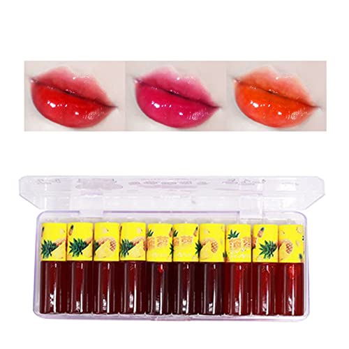 Lip Gloss Clear Pack 10 Conjunto de 10 esmaltes de frutas de frutas de frutas criativo para uso diário de veludo batom líquido Cosméticos clássicos à prova d'água clássica Longa duradoura de chegada suave cor de brilho labial na embalagem