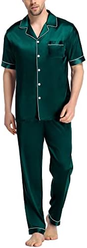 Pijama de cetim de seda masculina do Swomog Conjunto de manga curta Classic Sleepwear Button Down Loungewear