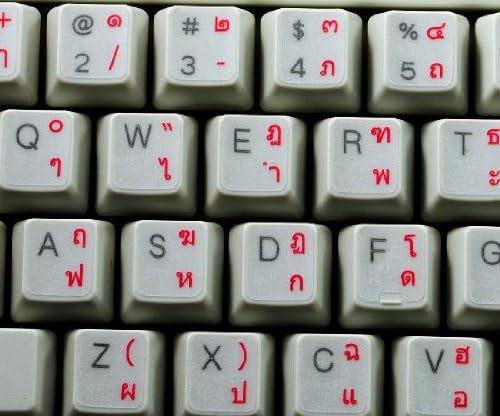 Decalques de teclado tailandês com fundo transparente de letras vermelhas