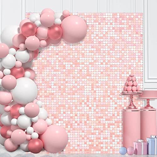 Cenário de parede de brilho rosa 24 painéis brilho redondo redondo cenário de lantejoulas decoração de parede para festa de aniversário de chá de bebê