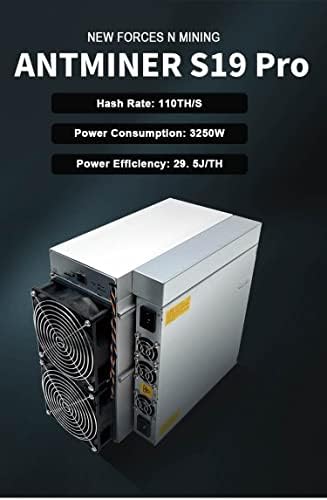 Antminer S19 Pro 110 TH/S Bitcoin Miner ASIC Miner 3250W incluem PSU e cabos de alimentação NTech