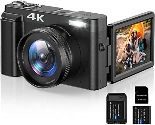 Câmera de vlogging, câmera digital 4K para câmeras de vídeo do YouTube AutoFocus 16X Digital Zoom 48MP Video
